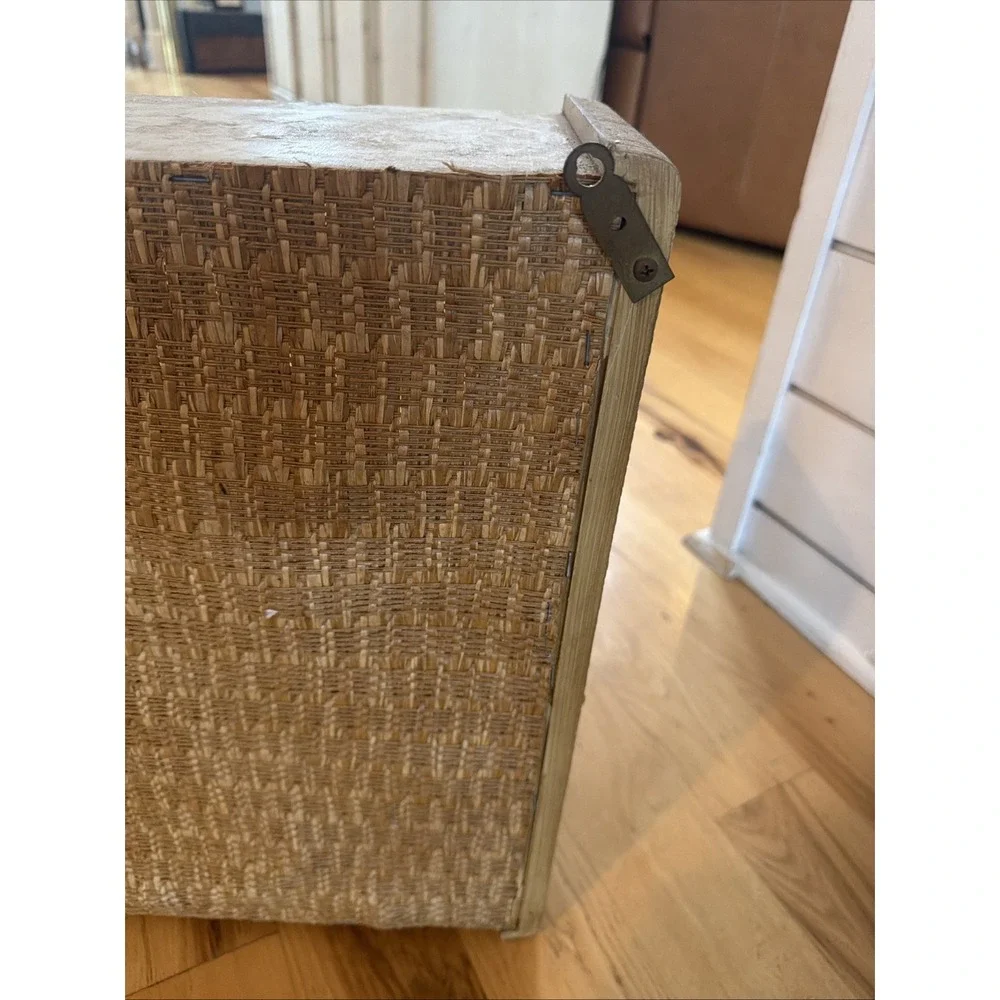 Vintage Woven Rattan Wicker Tan 2 Tier‎ Hanging Wall Shelf Bathroom Cottagecore